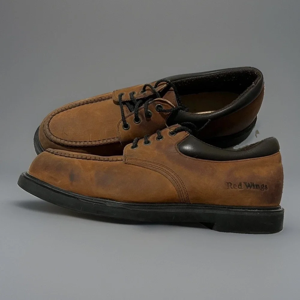 VTG Red Wing Mens Brown Leather Super Sole Moc Steel Toe Shoes ANSI Z41 Sz 12.5